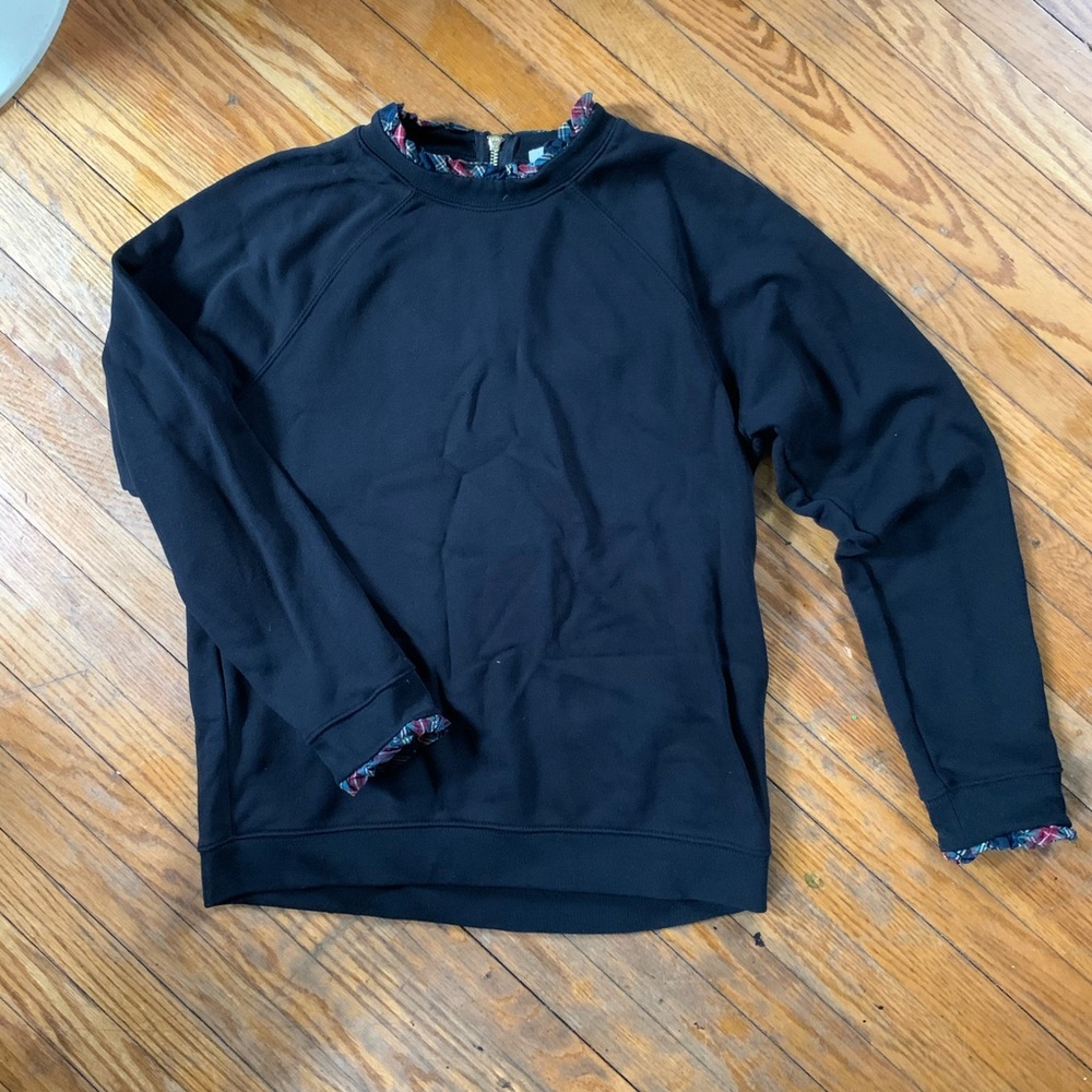 J.Crew Black Sweatshirt W/ Plaid Ruffle Trim